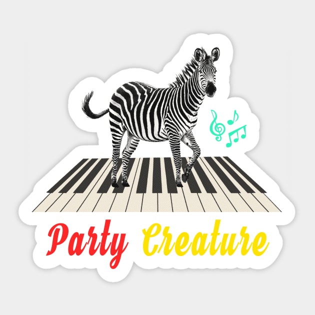 Prancing Zebra on Keyboard Black & White Party Theme Sticker by scotch